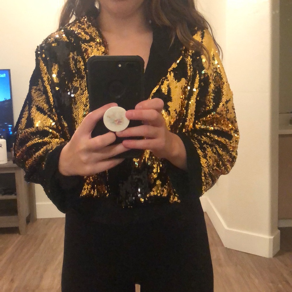 Sequin jacket with hood